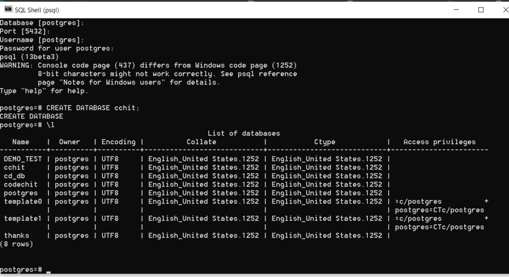 postgresql create database from command line